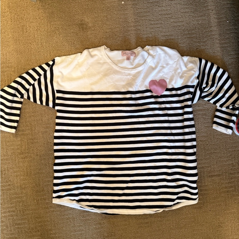 Striped Plus Size Shirt with Heart Patch
